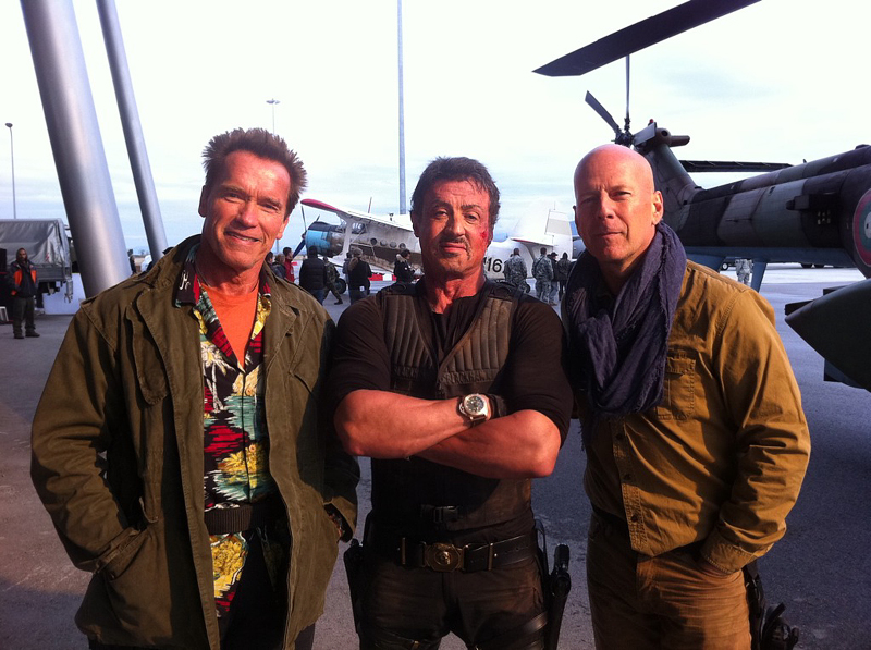 Arnold Schwarzenegger, Sylvester Stallone a Bruce Willis