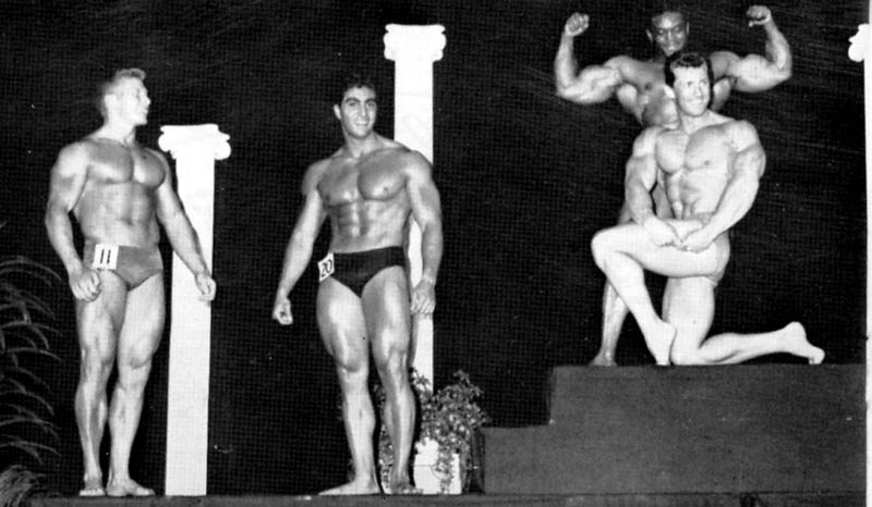 Ralph Kroger, Dennis Tinerino, Sergio Oliva a Bob Gajda na Mr. America 1966