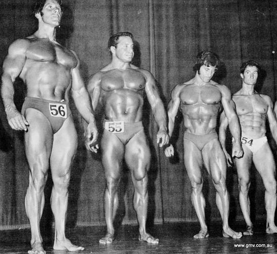 Reg Park, Bill Pearl a Frank Zane na NABBA Mr. Universe 1971