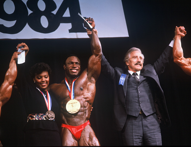 Mr. Olympia 1984: Shirley Haney, Lee Haney, Joe Weider