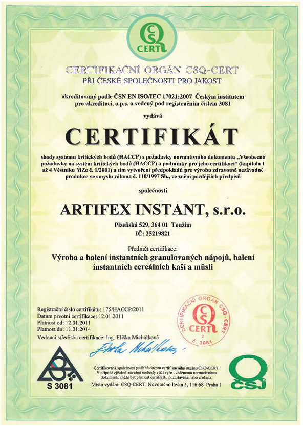 Certifik�t HACCP