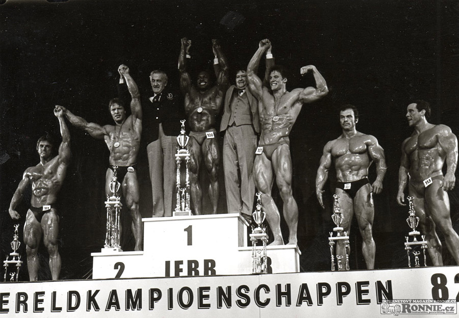 MS Bruggy 1982 - druh� zleva Gunnar Rosbo, Lee Haney, Ralph Moeller, Alois Pek, Bill Tierney