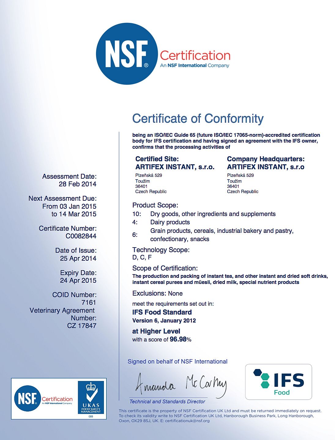 Certifik�t IFS
