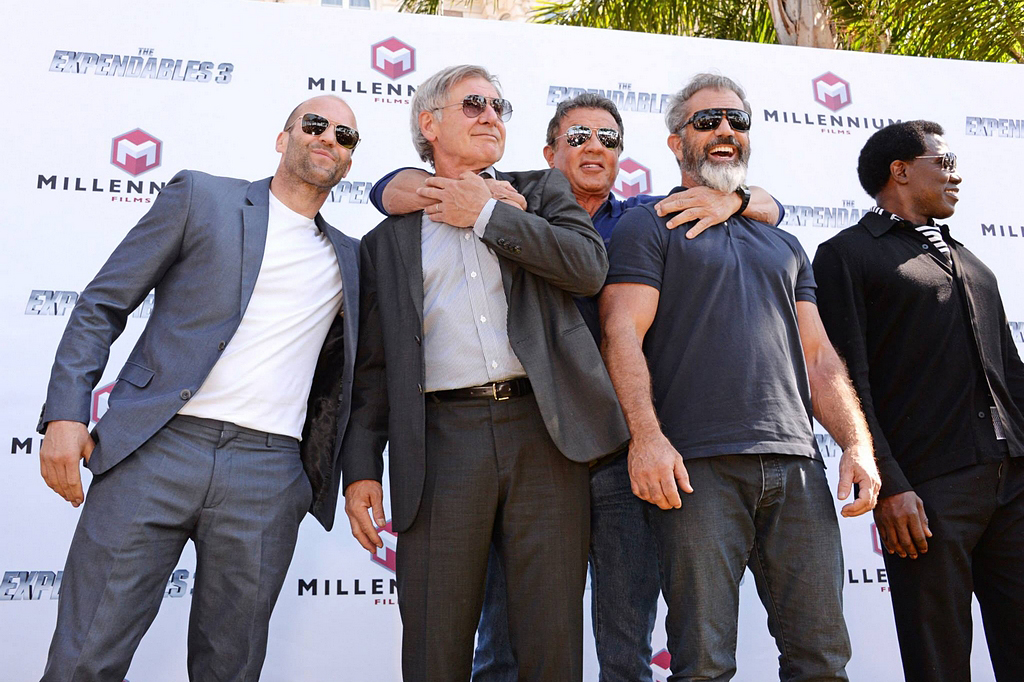 Jason Statham, Harrison Ford, Sylvester Stallone, Mel Gibson, Wesley Snipes