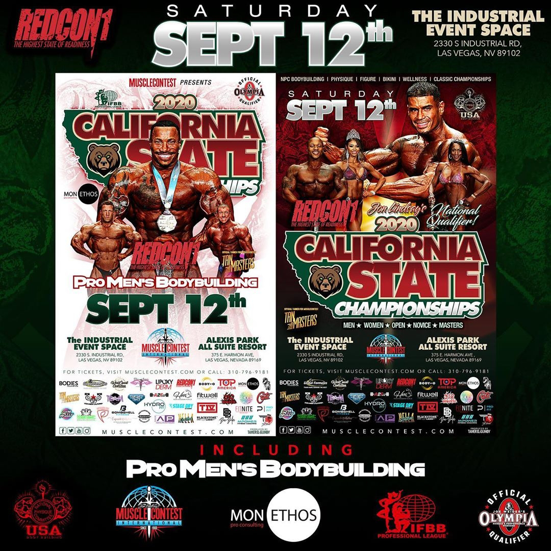 Infografika k p�esunut�mu California Pro a p�ipojen� amat�rsk� sout�i NPC California State Championships 2020
