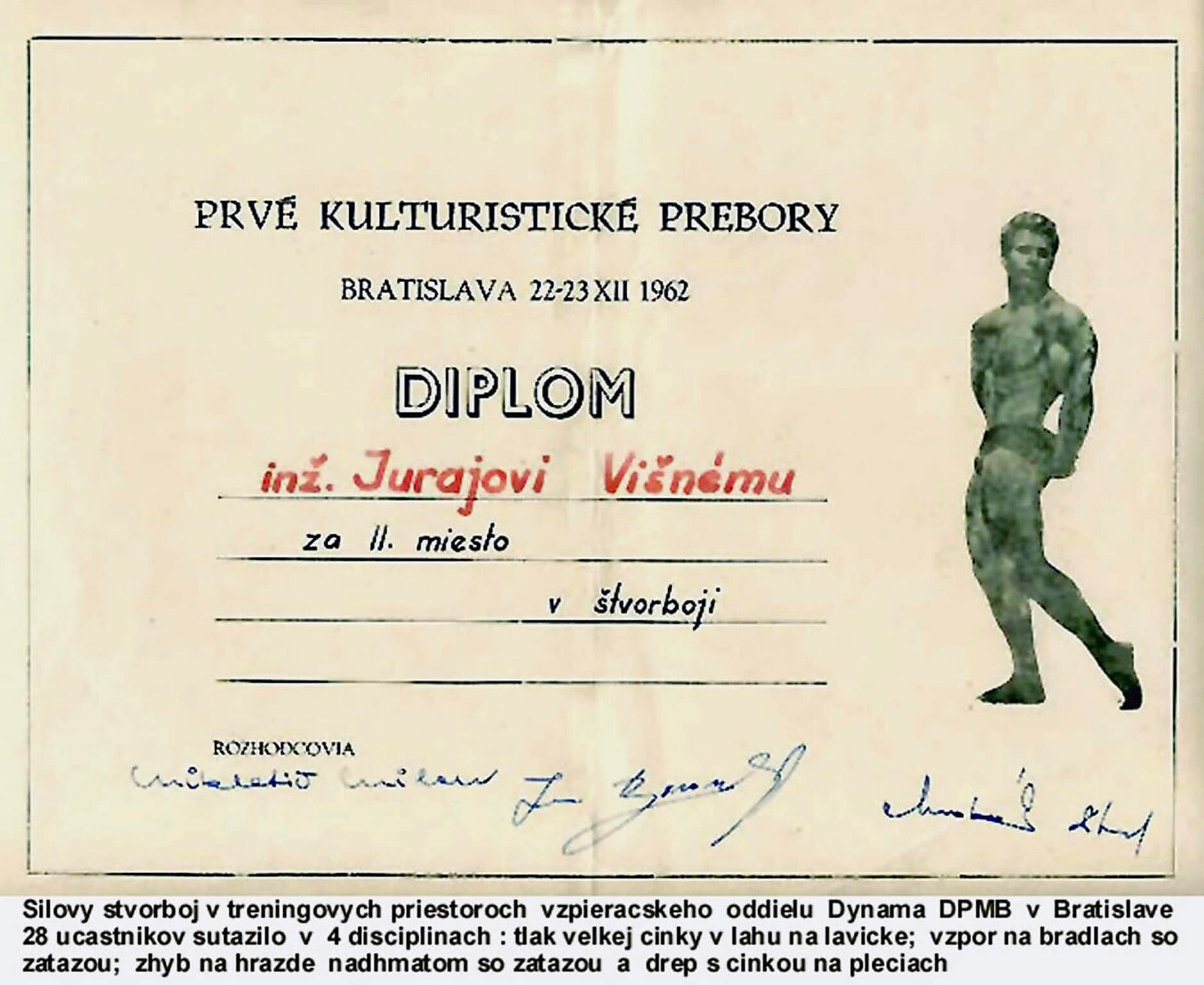 Diplom za prvn� kulturistickou sout� v Bratislav�