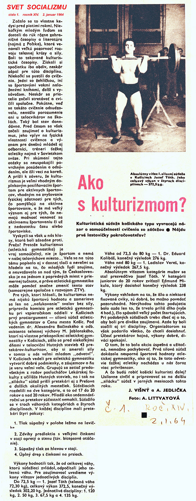 "Ako s kulturizmom" - prvn� �l�nek ve "Svet� socializmu"