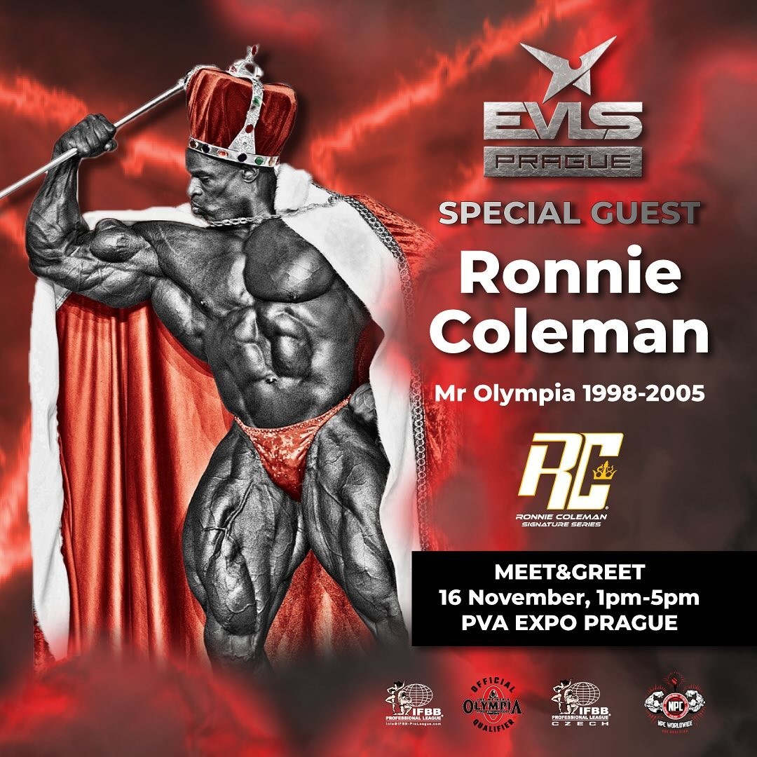 Infografika k Meet & Greet s Ronniem Colemanem na EVLS Prague 2024