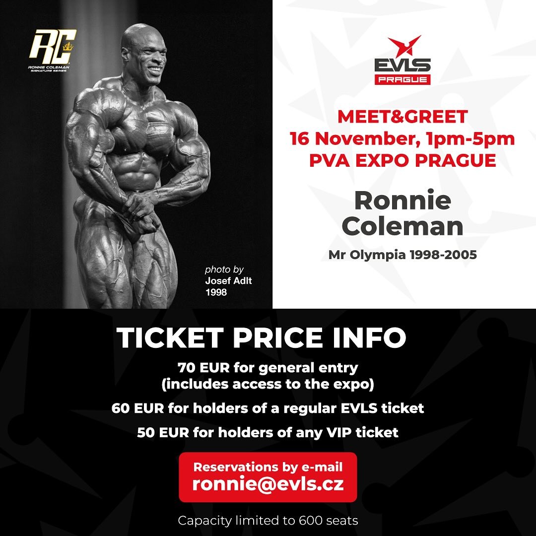 Infografika k Meet & Greet s Ronniem Colemanem na EVLS Prague 2024